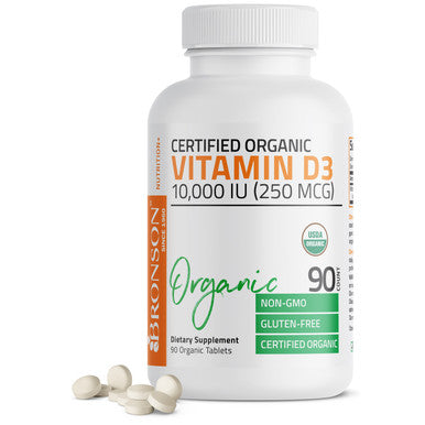 Bronson Vitamin D3 High Dose USDA Certified Organic - 10,000 IU 90 Organic Tablets