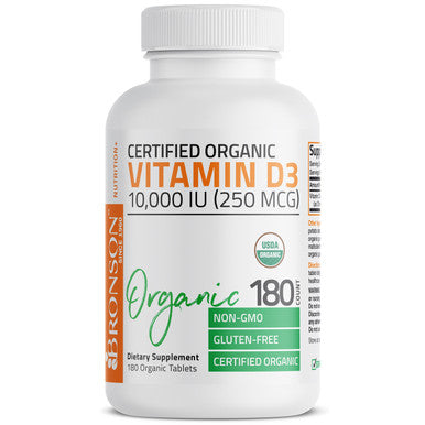 Bronson Vitamin D3 High Dose USDA Certified Organic - 10,000 IU 180 Organic Tablets