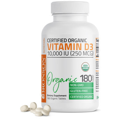 Bronson Vitamin D3 High Dose USDA Certified Organic - 10,000 IU 180 Organic Tablets