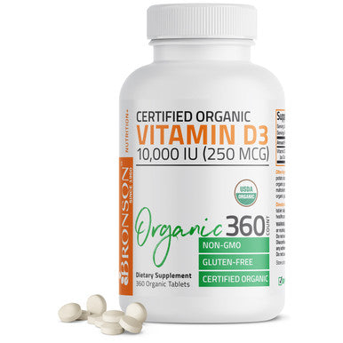 Bronson Vitamin D3 High Dose USDA Certified Organic - 10,000 IU 360 Organic Tablets