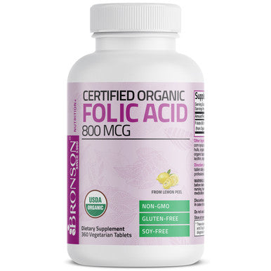 Bronson Folic Acid (Folate) Vegetarian USDA Certified Organic - 800 mcg 360 Count