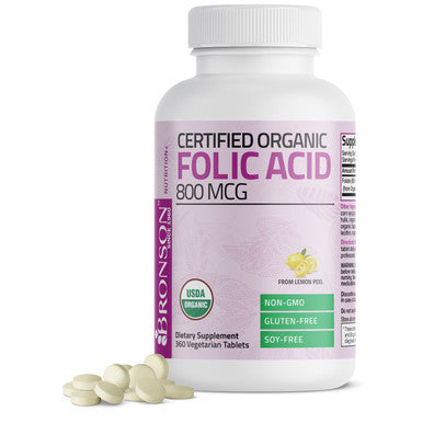 Bronson Folic Acid (Folate) Vegetarian USDA Certified Organic - 800 mcg 360 Count