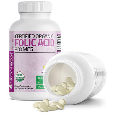 Bronson Folic Acid (Folate) Vegetarian USDA Certified Organic - 800 mcg 360 Count