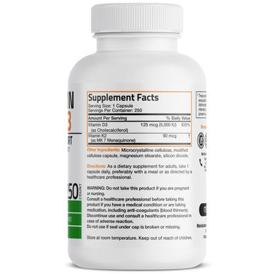 Bronson Vitamin K2 MK-7 Plus Vitamin D3 250 Count
