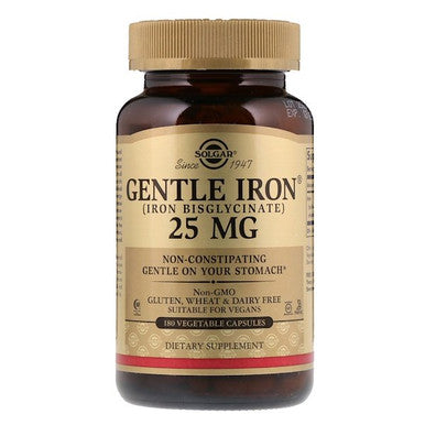 Solgar Gentle Iron 25 Mg (Iron Bisglycinate) 180 Vegetable Capsules