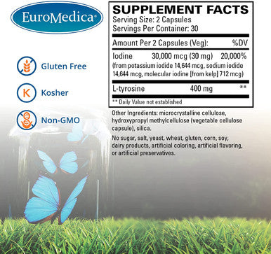 Euromedica Thyroid Care - 60 Capsules - Iodine & L Tyrosine Supplement - Support Thyroid & Immune Health, Support Energy Levels, Promote Healthy Metabolism - 30 Servings
