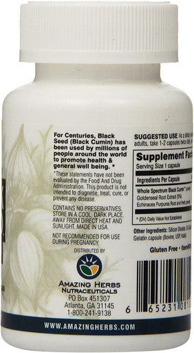 Amazing Herbs Black Seed Gold with Goldenseal and Echinacea Capsules, 60 Count