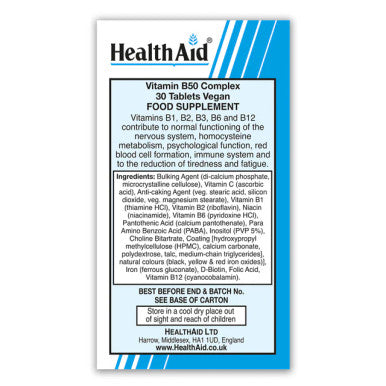 Health Aid Vegan Vitamin B50 Complex 30's