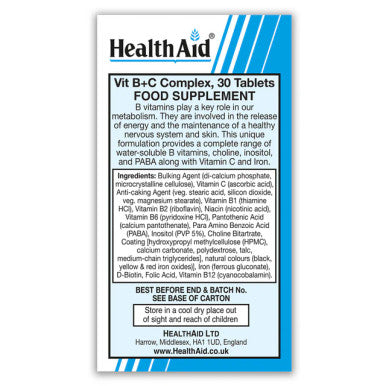 Health Aid Vit B+C Complex 30's