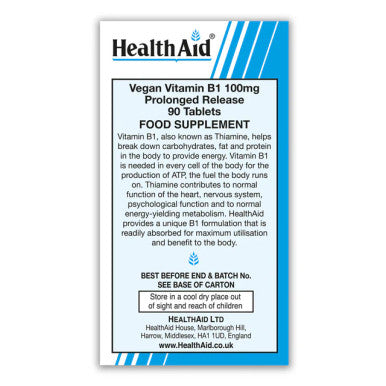 Health Aid Vegan Vitamin B1 100mg 90's