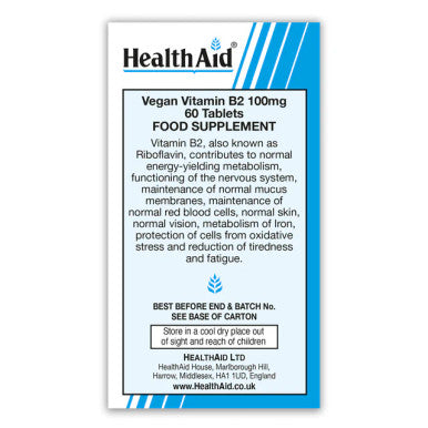 Health Aid Vegan Vitamin B2 100mg 60's