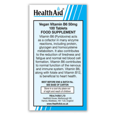 Health Aid Vegan Vitamin B6 50mg 100's