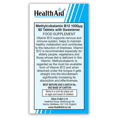 Health Aid Metcobin Methylcobalamin B12 1000mcg 60's