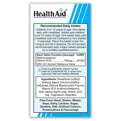 Health Aid Metcobin Methylcobalamin B12 1000mcg 60's