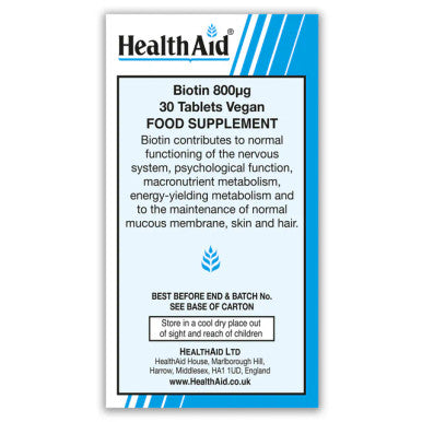 Health Aid Vegan Biotin 800ug 30's