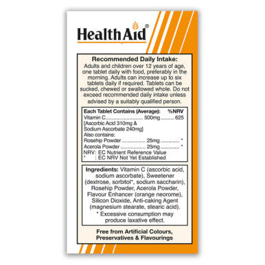 Health Aid Vitamin C 500mg Chewable Orange Flavour