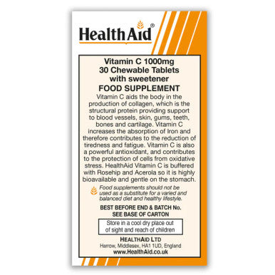 Health Aid Vitamin C 1000mg Chewable Orange Flavour