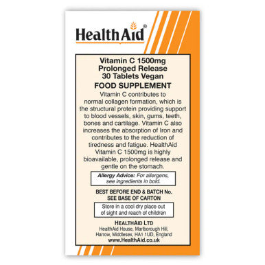 Health Aid Vegan Vitamin C 1500mg Prolonged Release