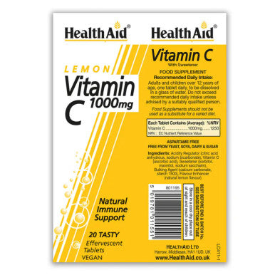 Healthaid Vitamin C 1000Mg - Effervescent (Lemon Flavour) - 20 Tablets