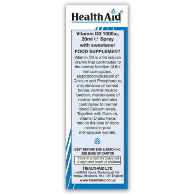 Health Aid Vitamin D3 1000iu Oral Spray 20ml