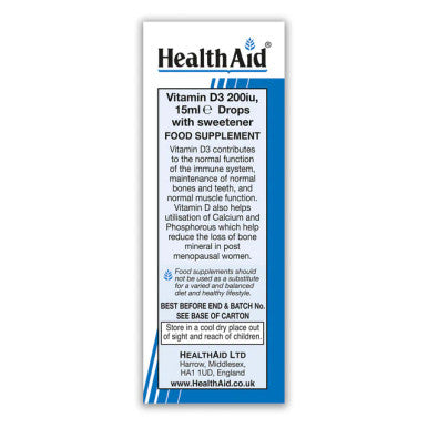 Health Aid Vitamin D3 200iu Drops 15ml