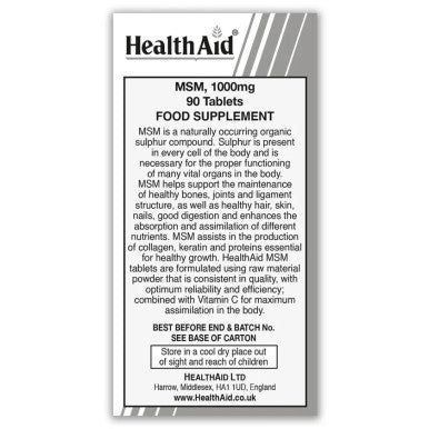 HealthAid MSM 1000mg - 90 Vegetarian Tablets