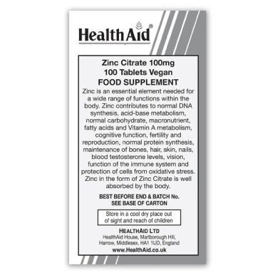 Health Aid Vegan Zinc Gluconate 70mg 90's