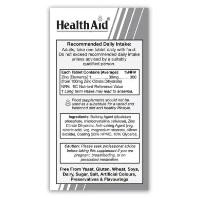Health Aid Vegan Zinc Gluconate 70mg 90's