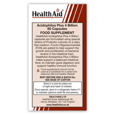 HealthAid Acidophilus Plus 4 Billion Pack of 2 x 60 Capsules (120 Capsules)