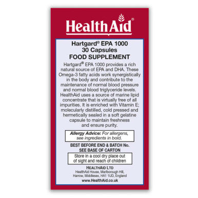 Health Aid Hartgard EPA 1000 Omega 3 + DHA 30's