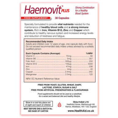 Health Aid Haemovit Plus 30's
