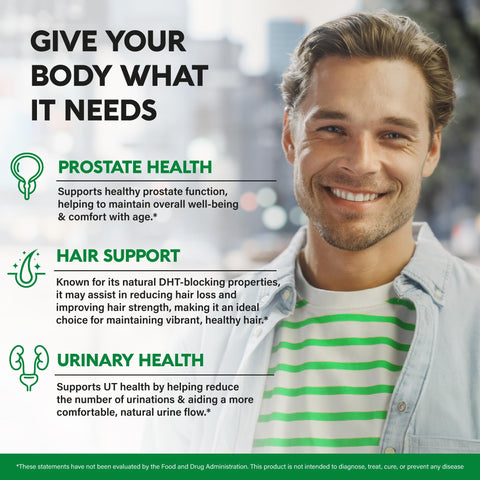 Nutraharmony Saw Palmetto For Men 640Mg - Pumpkin Seed Nettle Zinc & Pygeum - Prostate Health & Urinary Supplement - Dht Blocking & Hair Support - 45 Fatty Acids Clinical Strength - Made In Usa 120 Capsules