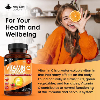 Vitamin C Tablets 1000Mg - Enriched With Bioflavonoids & Rosehip - Premium Vitamin C Supplements - Vegan Vitamin C Tablets High Strength Ascorbic Acid Vit C For Normal Immune System Uk Made