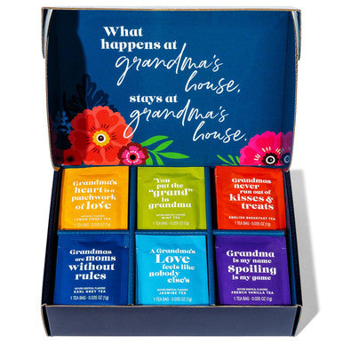 Thoughtfully Gourmet Love You Grandma Tea Set Tea Sampler Includes 6 Flavors of Tea with Inspirational Quotes Great Grandma s Set of 90