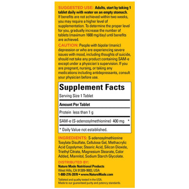 Nature Made Sam-E Complete 400 Mg Tablets 36 Count Value Size Supports A Healthy Mood & Joint Comfort