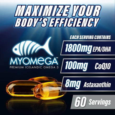 Myogenix Myomega Premium Icelandic Omega 3 With Co-Q10 And Astaxanthin Omega 3 Supplement To Support Brain Joint And Heart Health Powerful Antioxidant 90 Softgels (1200Mg)