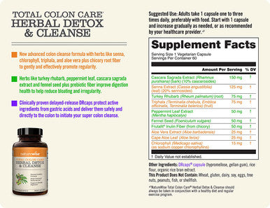 NatureWise Herbal Detox Cleanse Laxative Supplements Natural Colon Cleanser Herb Fiber Blend for Constipation Relief Toxin Rid Gut Health Weight Loss Support 1 Month Supply 60 Capsules