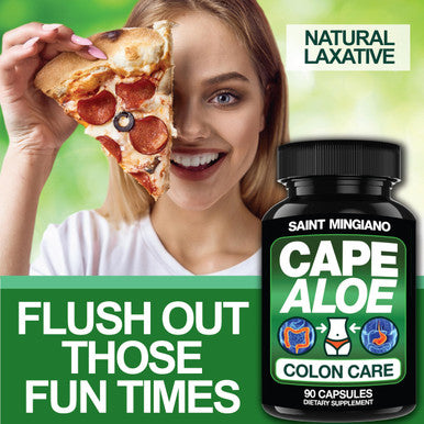 Saint Mingiano Cape Aloe Colon Cleanse, Detox & Flush - 90 Capsules. Gentle Constipation Relief And Bowel Movement Acting As Natural Herbal Laxative - Supports Bowel Movements For Digestive Health