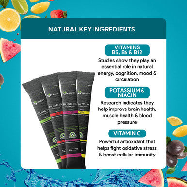 Karamd Pure I.V. - Electrolyte Powder Drink Mix 4 Flavor Bundle Delicious Hydrating Packets With Vitamins & Minerals 1 Lemon Lime - 1 Strawberry Bag - 1 Passion Fruit - 1 Watermelon (64 Sticks)