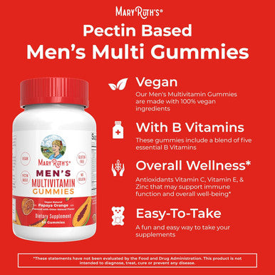 Maryruth Organics Mens Multivitamins Gummies | Vegan Mens Vitamins | Mens Daily Multivitamins for Immune Support | Non-GMO & Gluten Vitamins for Men | 0g Sugar Per Serving | 60 Count