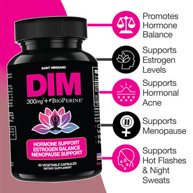 Saint Mingiano Dim 300Mg Diindolylmethane Supplements | Hormone Estrogen And Menopause Balance | Supports Hot Flashes & Night Sweats | 60 Capsules