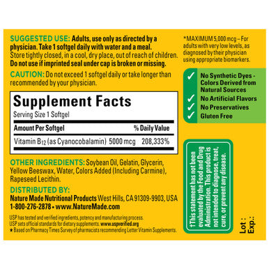 Nature Made Maximum Strength Vitamin B12 5000 Mcg Softgels 60 Count
