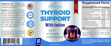 Thyroid Support With Iodine - Metabolism Booster, Energy Booster, Increase Focus - Premium Non-Gmo Thyroid Supplement 60 Capsules