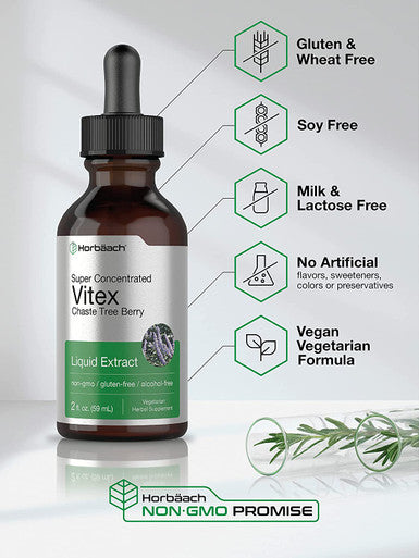 HorbaachVitex Berry Chasteberry Extract | 2 fl oz | Super Concentrated | Alcohol Free Chaste Tree Berry Supplement | Vegetarian, Non-GMO, Gluten Free | by Horbaach