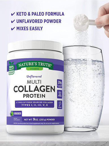 Nature's Truth Multi Collagen Powder | 9 oz | Type I, II, III, V, X | Hydrolyzed Collagen Peptide Protein Powder | Keto and Paleo Friendly | Unflavored | Gluten
