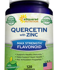aSquared Nutrition Quercetin 1000mg with Zinc Supplement - 120 Capsules - Quercetin Dihydrate with Black Elderberry & Zinc - Max Strength Powder Complex Pills to Help Improve Immune Response