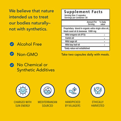 North American Herb Spice OregaBiotic 60 Capsules Immune System Digestive Support Hair Skin Nail Health Black Seed Oil Cumin Oil Oregano Oil Sage Oil NonGMO 30 Total Servings