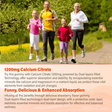 Calcium Citrate Supplement Gummies For Adult - Sugar Calcium Citrate 1200 Mg With Magnesium 300 Mg & Vitamin D3 - Organic Chewable Calcium Supplements For Women & Men