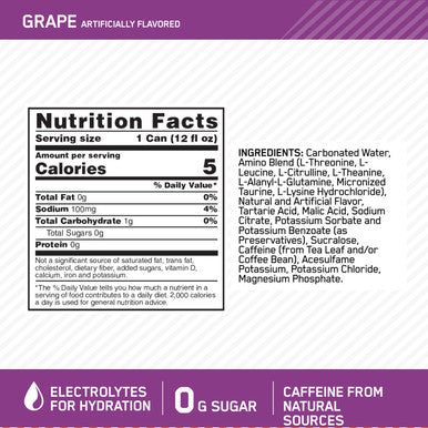 Optimum Nutrition Amino Energy Drink Plus Electrolytes For Hydration Caffeine For Pre-Workout Energy Amino Acids/Bcaas For Post-Workout Recovery