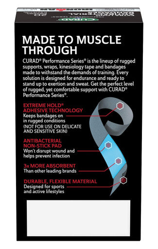 Curad Performance Series Ironman Extra Long Antibacterial Bandage Extreme Hold Adhesive Technology Fabric Bandages.75 x 4.75 Inch 20 Count (Pack of 2)